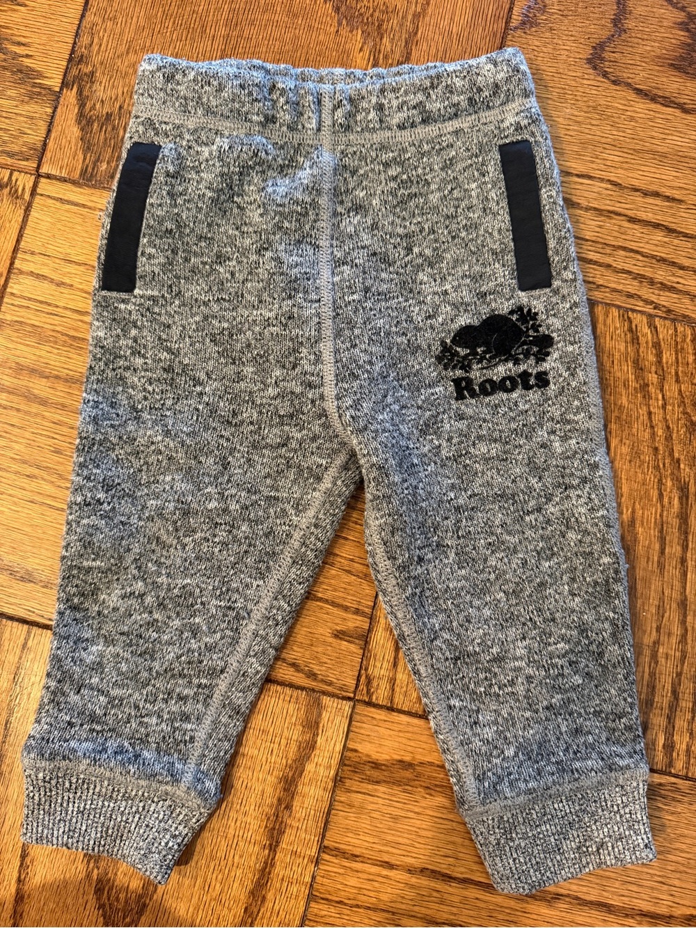 ROOTS Baby Grey Fleece Joggers with Black Pocket Trim